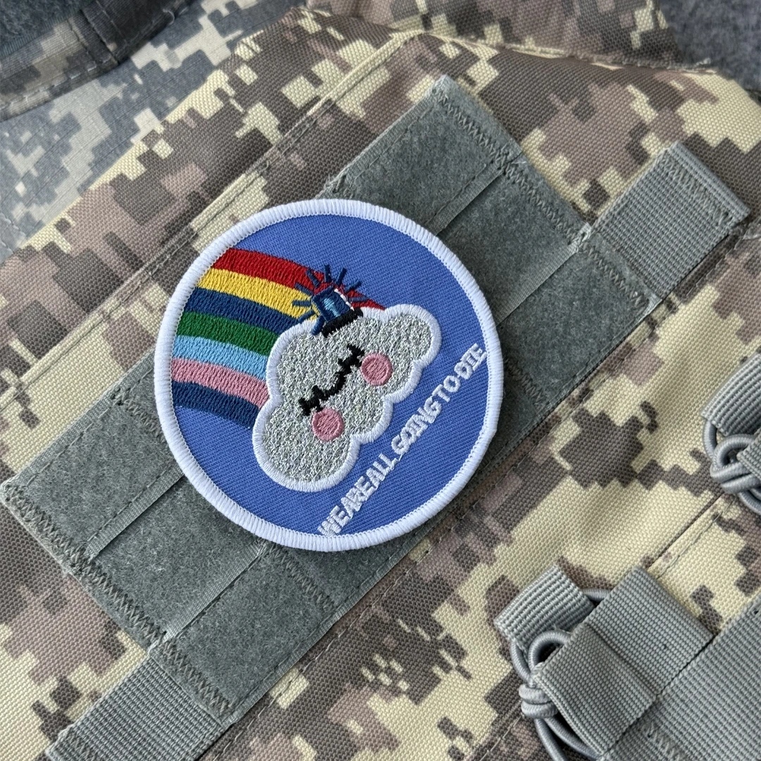Parches militares tácticos "ERE ALL GOING TO DIE", nubes de arcoíris, moral, para equipos de ropa, mochila, pegatina de gancho y bucle