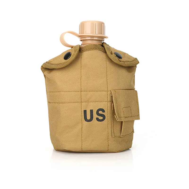 Botella de agua táctica militar para exteriores, hervidor de agua del ejército con bolsa, juego de tazas para acampar, senderismo, mochilero, supervivencia, 1L - imagen 5