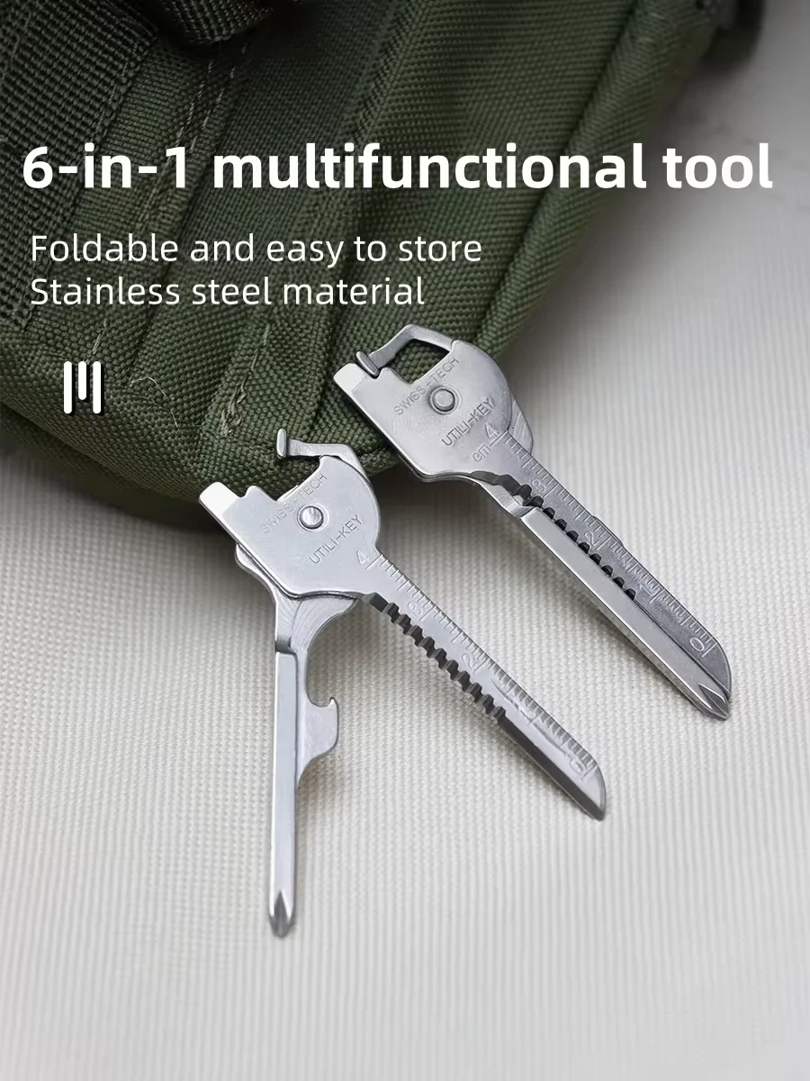 Llavero multifuncional para exteriores, 6 en 1 herramienta multifuncional, mini cuchillo plegable, herramienta de hardware, creatividad - imagen 2