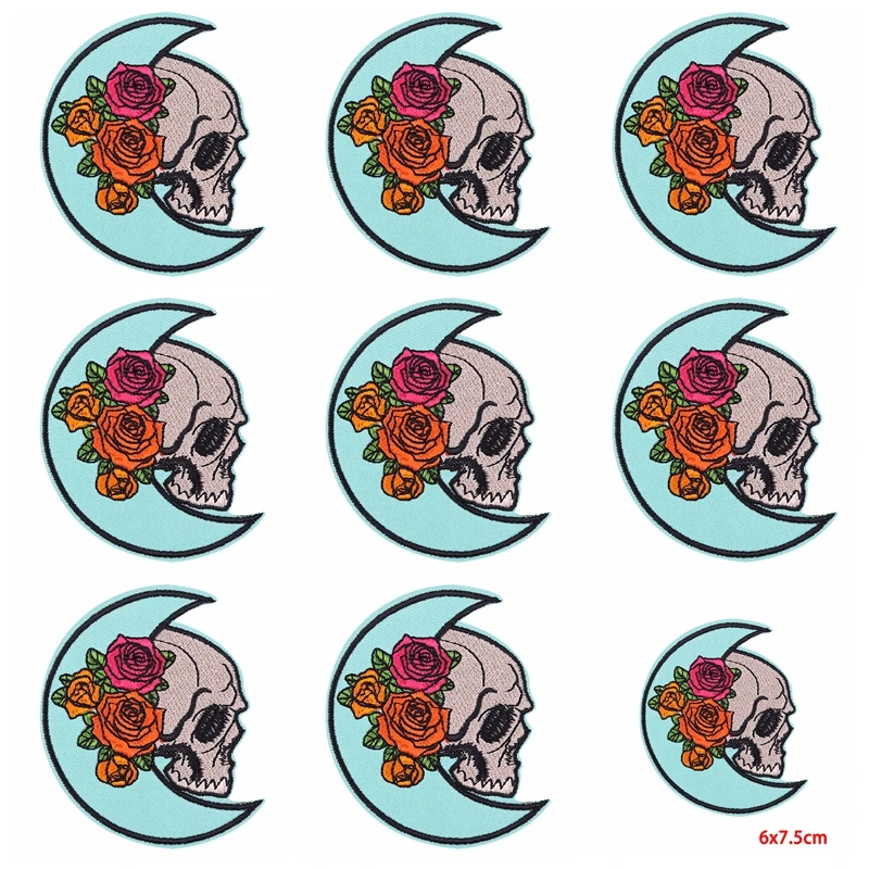 Parche bordado de calavera para ropa, parches góticos para planchar en la ropa, insignias a rayas en la mochila, 10 unidades por lote - imagen 2