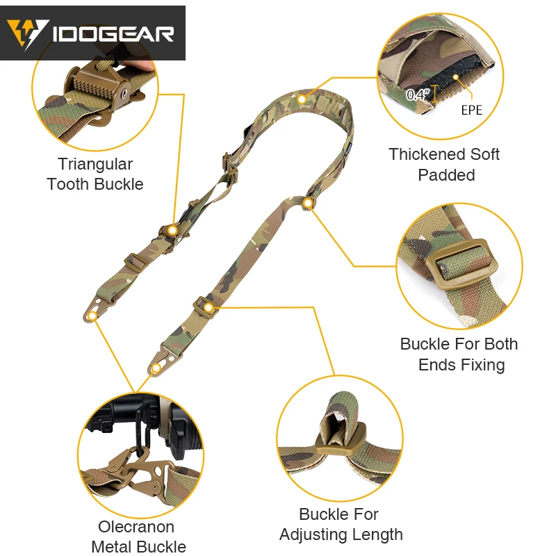 IDOGEAR eslinga táctica estilo 2 puntos correa Modular de combate Slingster accesorios de caza elásticos ajustables rápidos 3428 - imagen 4