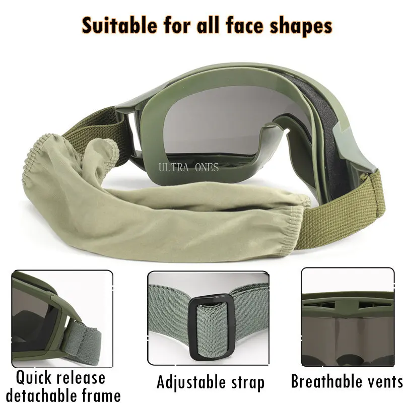 Airsoft-gafas tácticas a prueba de viento y polvo para Motocross, lentes de protección UVB para motocicleta, 3 lentes - imagen 4