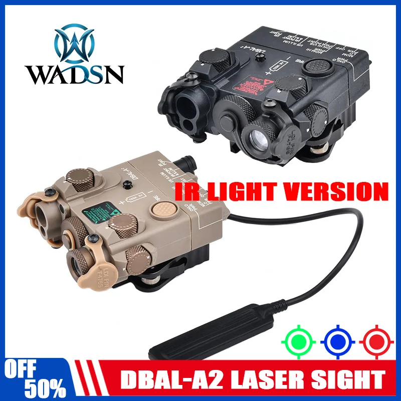 WADSN DBAL-A2 táctico Airsoft Mini PEQ láser punto IR apuntando verde láser estroboscópico Iluminación Visión Nocturna caza Flashligt