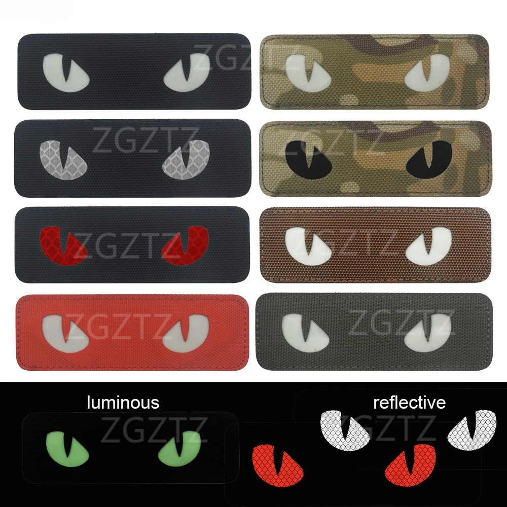 Ojos de tigre de gato, insignias de mal de ojos, parches para ropa con gancho y bucle que brillan en la oscuridad, pegatinas de insignias tácticas militares para sombrero, mochila - imagen 2