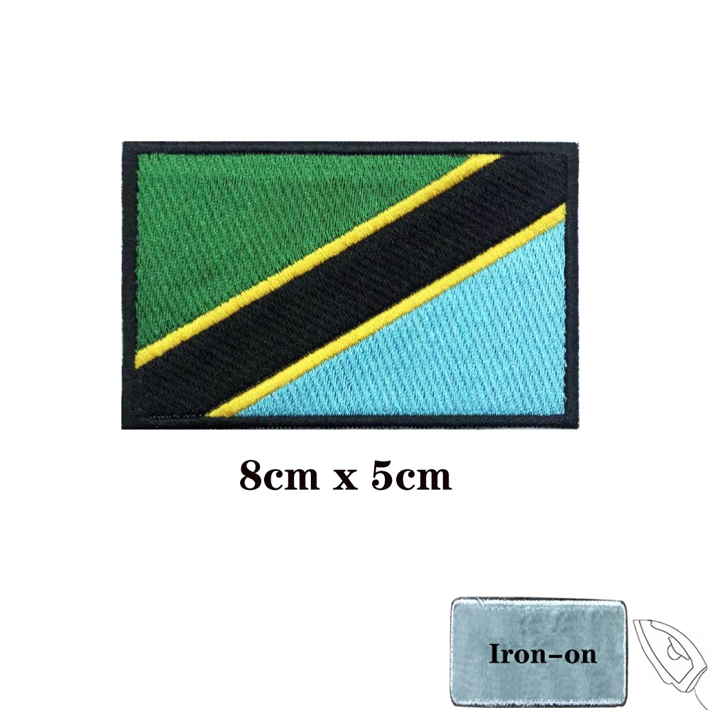 Parches de bandera de Tanzania, brazalete, parche bordado, gancho y bucle, insignia bordada con hierro, raya militar - imagen 2
