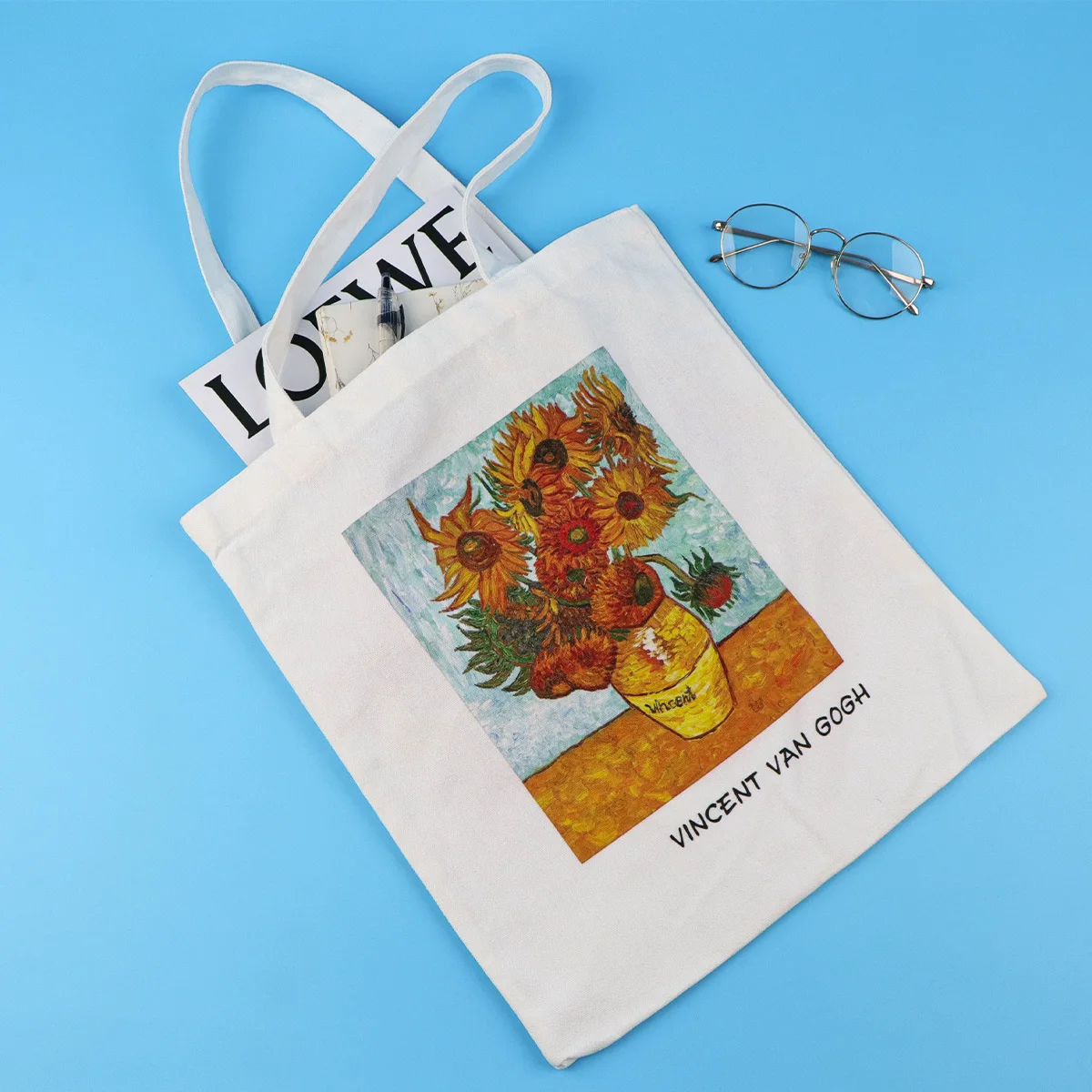 Van Gogh Girasoles Bolso Bolsos de hombro para mujer Bolso de compras vintage Bolso de mano de lona informal - imagen 2