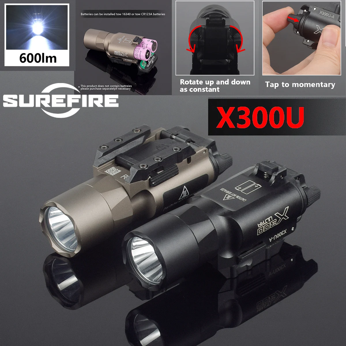 Surefir X300 Ultra luz LED táctica de metal para pistola