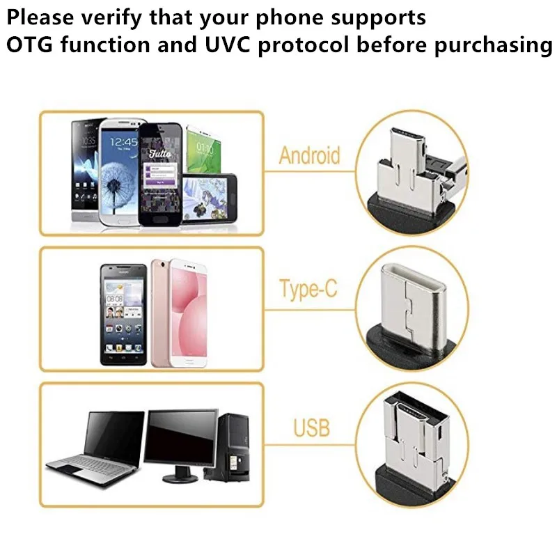 Cámara endoscópica 720P 5,5mm para Android PC tipo C 3 en 1 USB Inspetion IP67 impermeable 6 LED ajustables - imagen 5