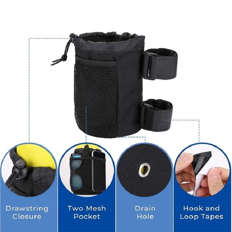 Bolsa táctica para botella de agua, bolsa de almacenamiento con cordón, aislamiento térmico, soporte para taza de carrito, hervidor de agua, bolsillo de almacenamiento para bicicleta al aire libre - imagen 2