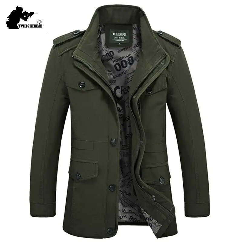 Gabardina táctica de algodón larga para hombre, abrigo primavera