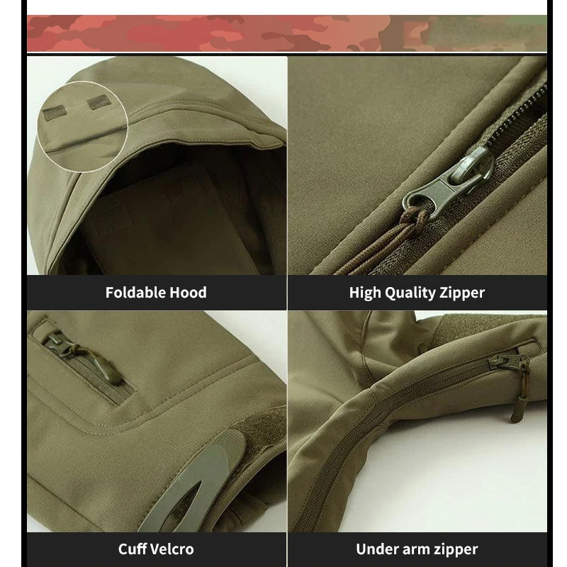 Chaqueta táctica de piel de tiburón Softshell TAD para hombre, ropa de caza de camuflaje para exteriores, chaqueta y pantalones de senderismo, abrigos de invierno impermeables - imagen 4
