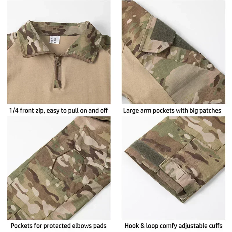 Camisetas tácticas para senderismo al aire libre para hombre, camisa de combate militar del ejército CP de camuflaje de manga larga para caza y escalada, ropa deportiva de algodón - imagen 5