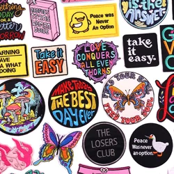 Parches de dibujos animados de mayo de 2024, parche bordado de letras/mariposas, parches termoadhesivos para ropa DIY