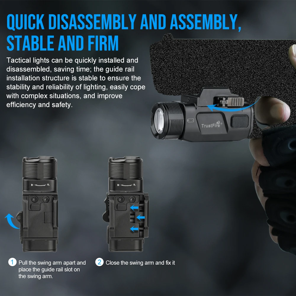 Trustfire-linterna LED táctica GM07-SE, 1050 lúmenes, liberación rápida, 2 modos, USB 16340, IP65, para arma de uso común - imagen 5