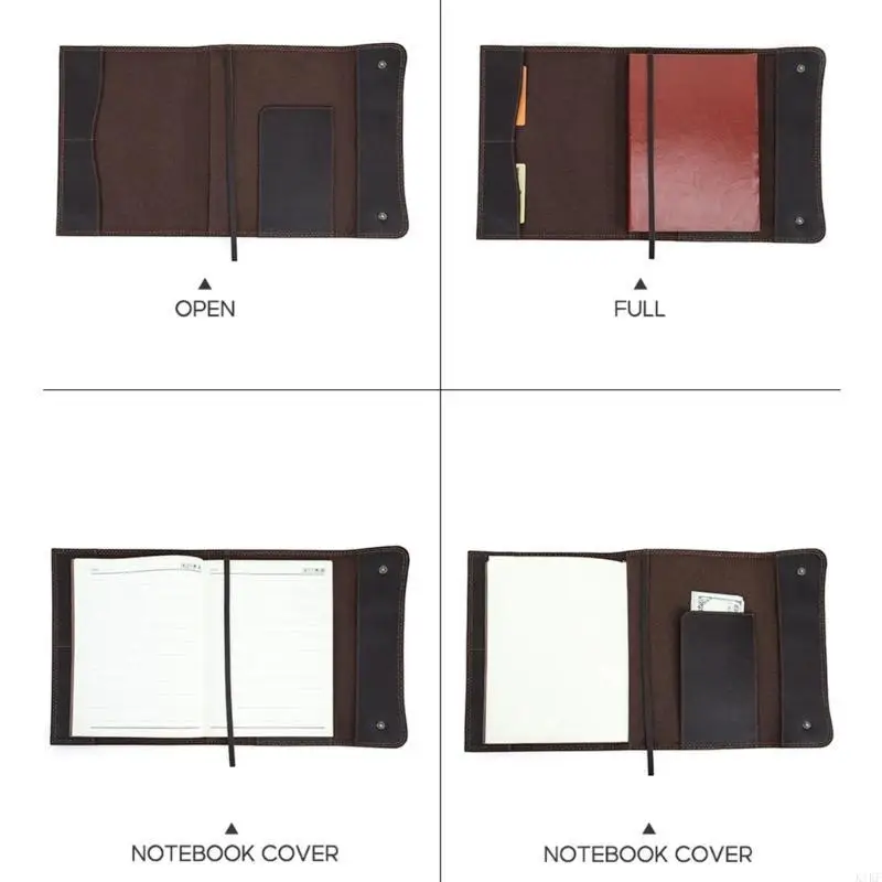 Funda cuero PU hecha a mano para cuaderno, funda con tapa para cuaderno recargable con 2 ranuras para tarjetas, compartimento - imagen 4