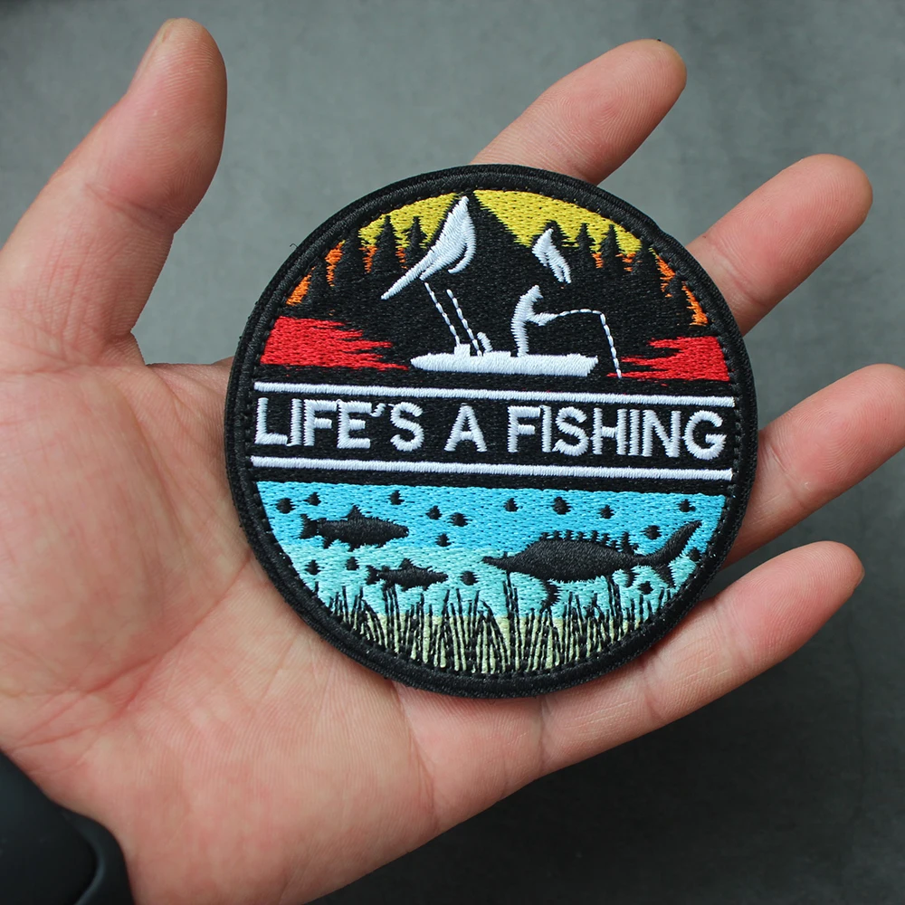 Accesorios para bolsa al aire libre, insignia de moral de vida de pesca bordada, letras en inglés, brazalete de amigo de pesca de la vida con parche para mochila - imagen 4