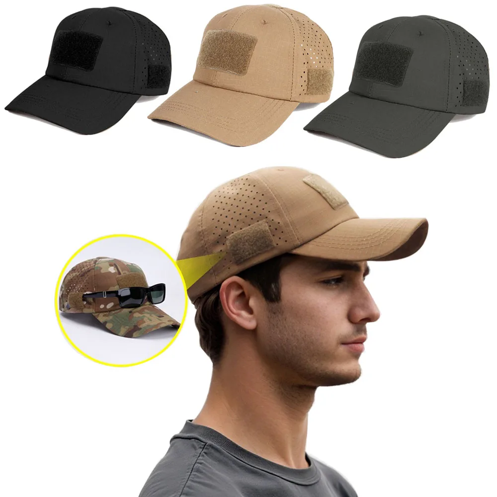 Gorra de béisbol táctica, gorra para deportes al aire libre con gancho y bucle, sombrero de caza de hojas de jungla con soporte para gafas de malla transpirable