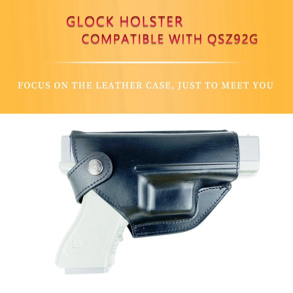 Funda de cuero suave Gl0ck 17 18 19 para pistola, funda táctica de cuero para mano derecha, funda para pistola de cintura para hombres y mujeres, bolsa para colgar - imagen 3