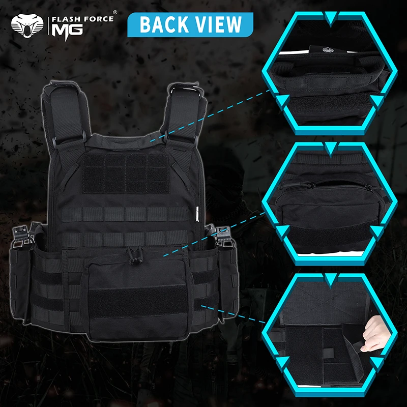 MGFLASHFORCE chaleco táctico portador de placa, chaleco de caza Molle Airsoft, chaleco de combate para hombres - imagen 2