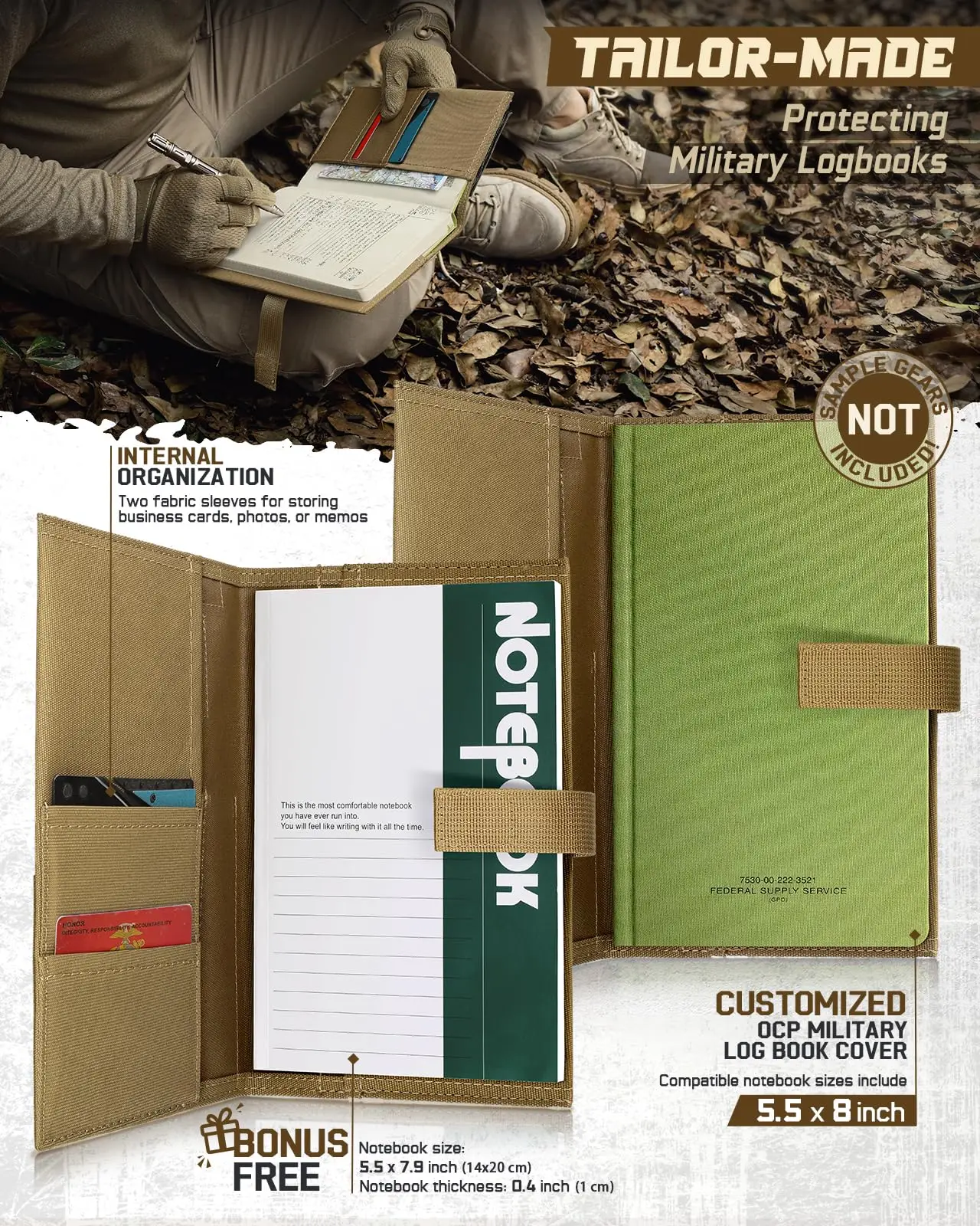 Cubierta de notas tácticas, carpeta de anillas de notas de campo, soporte protector de libro de registro, cubierta de cuaderno táctico, cubierta de cuaderno de campo desmontable - imagen 3