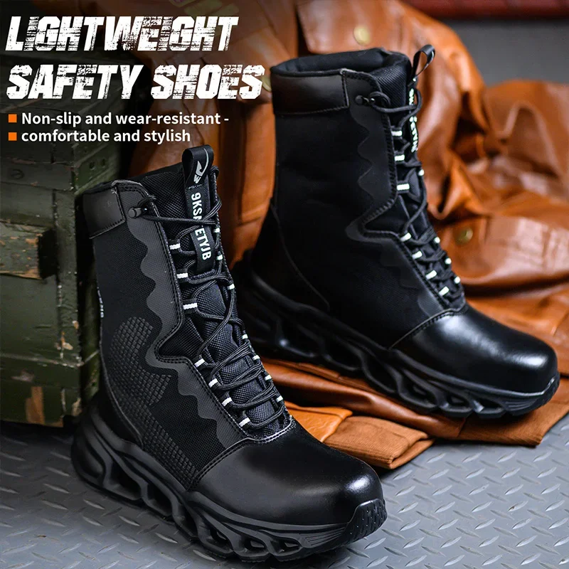 Nueva moda 2026, botas para hombre, zapatos de seguridad, puntera de acero de seguridad, botas militares, botas de trabajo con punta de acero antigolpes para hombre - imagen 5