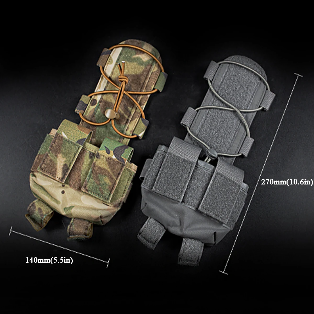 Se muestran dos bolsas de camuflaje con sus dimensiones