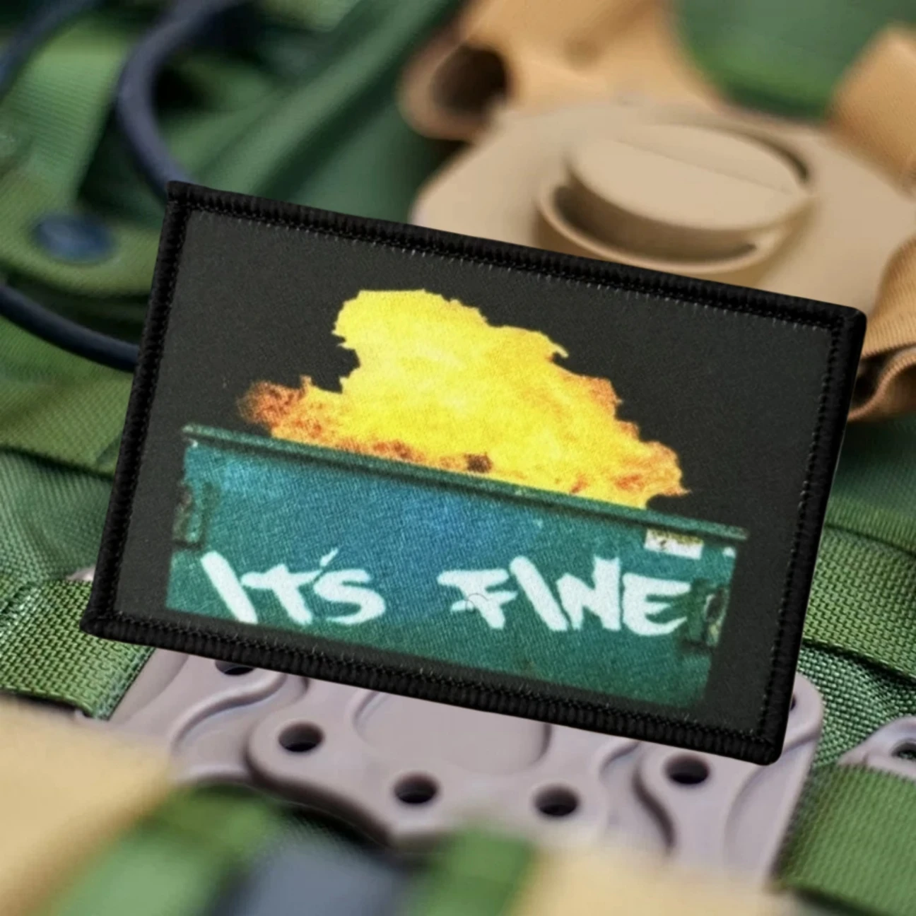 Parche táctico moral "Dumpster Fire It's Fine", emblema militar personalizado, parches de gancho y bucle impresos para ropa, pegatina para mochila - imagen 2