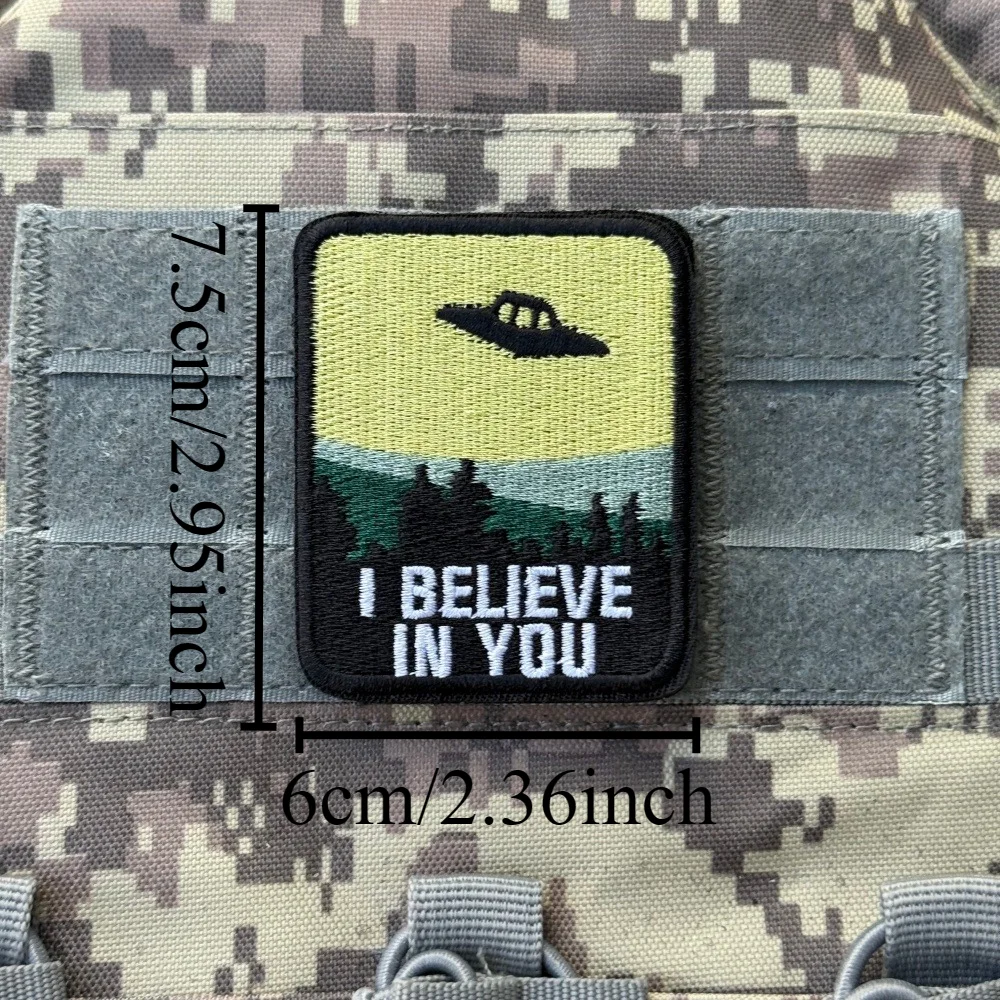 Parche Táctico Militar Personalizado con Diseño de OVNI y Chevron, Parche Bordado con Velcro para Ropa, I BELIEVE IN YOU - imagen 3