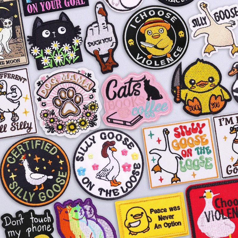 Parches para planchar con diseño de ganso y gatos para ropa, parche térmico para chaqueta, parche bordado de animales de pato para pantalones vaqueros, insignias tácticas DIY - imagen 2