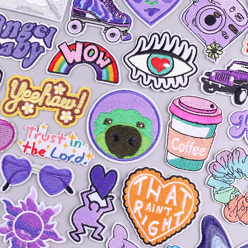 Parche bordado de letras de dibujos animados, parches para planchar en la ropa, serie púrpura, accesorios de apliques para ropa - imagen 2