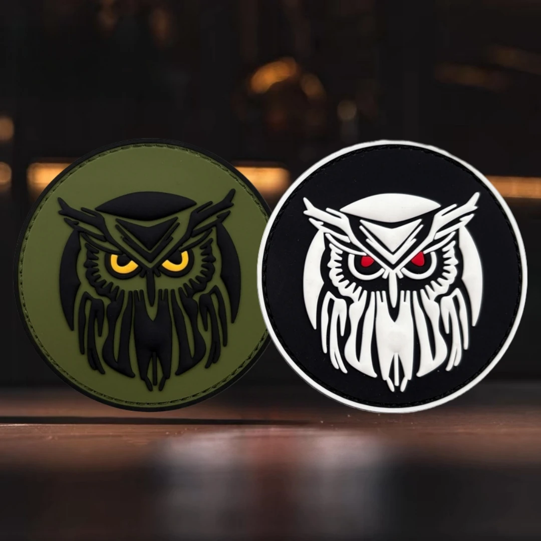 Brazalete táctico con emblema de búho, insignia de moral del ejército militar, pegatinas para mochila, parches de gancho y bucle de PVC para ropa