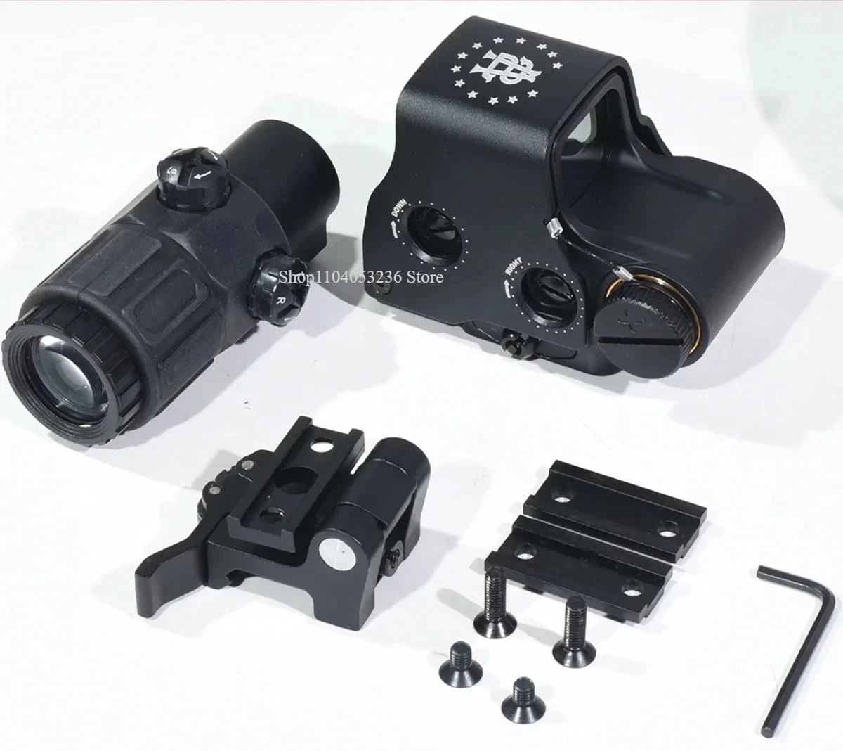 E * T * CH 558 DC * mira holográfica de punto rojo verde con lupa G33/G43/G45 3X 5X para caza Airsoft compatible con soportes de riel de 20mm y palanca QD - imagen 5