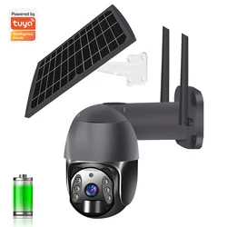 Cámara Solar Q6 Tuya con WIFI, Monitor de luz LED, impermeable, HD, 2MP, 360 °, protección de vigilancia, detección de movimiento, PIR
