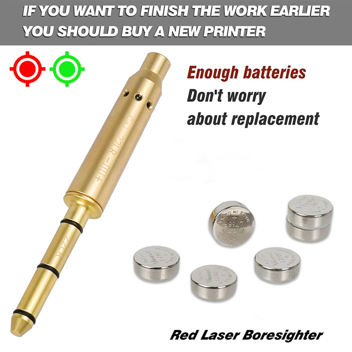 Mira láser táctica. 177/.22LR/.223 Rem/9mm/7,62mm Cal punto rojo puntero láser colimador cartucho Boresighter para pistolas - imagen 4