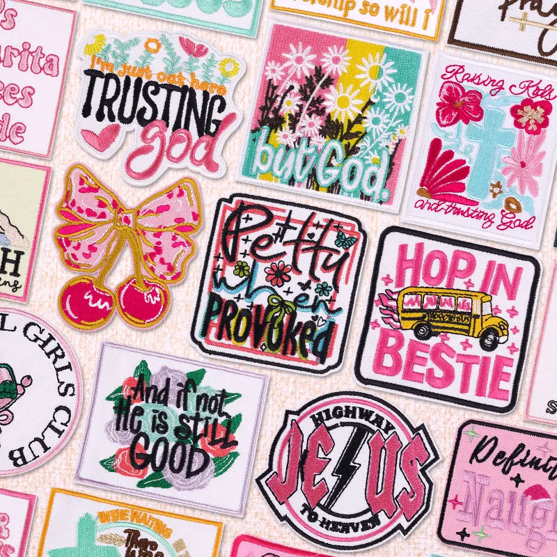 Parches bordados con letras de dibujos animados, parche con eslogan de personalidad, parches para planchar para ropa, mochila, sombreros, pegatinas, decoración de apliques - imagen 2