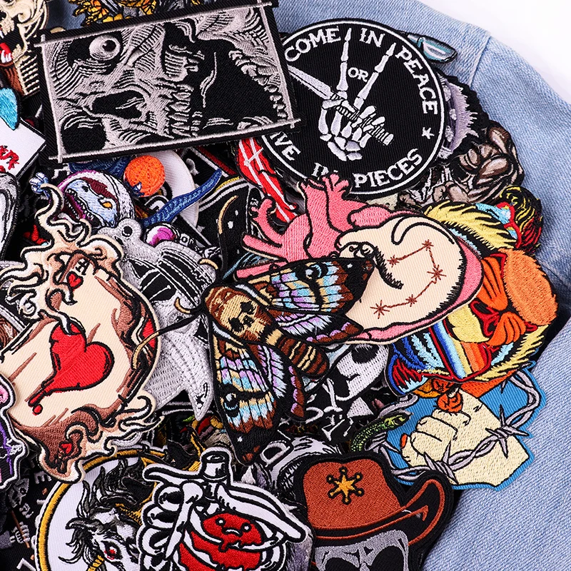 10/20/30/40/50 Uds parche bordado al azar parche de terror Punk/cráneo parches para planchar para ropa parches de costura en ropa DIY - imagen 4
