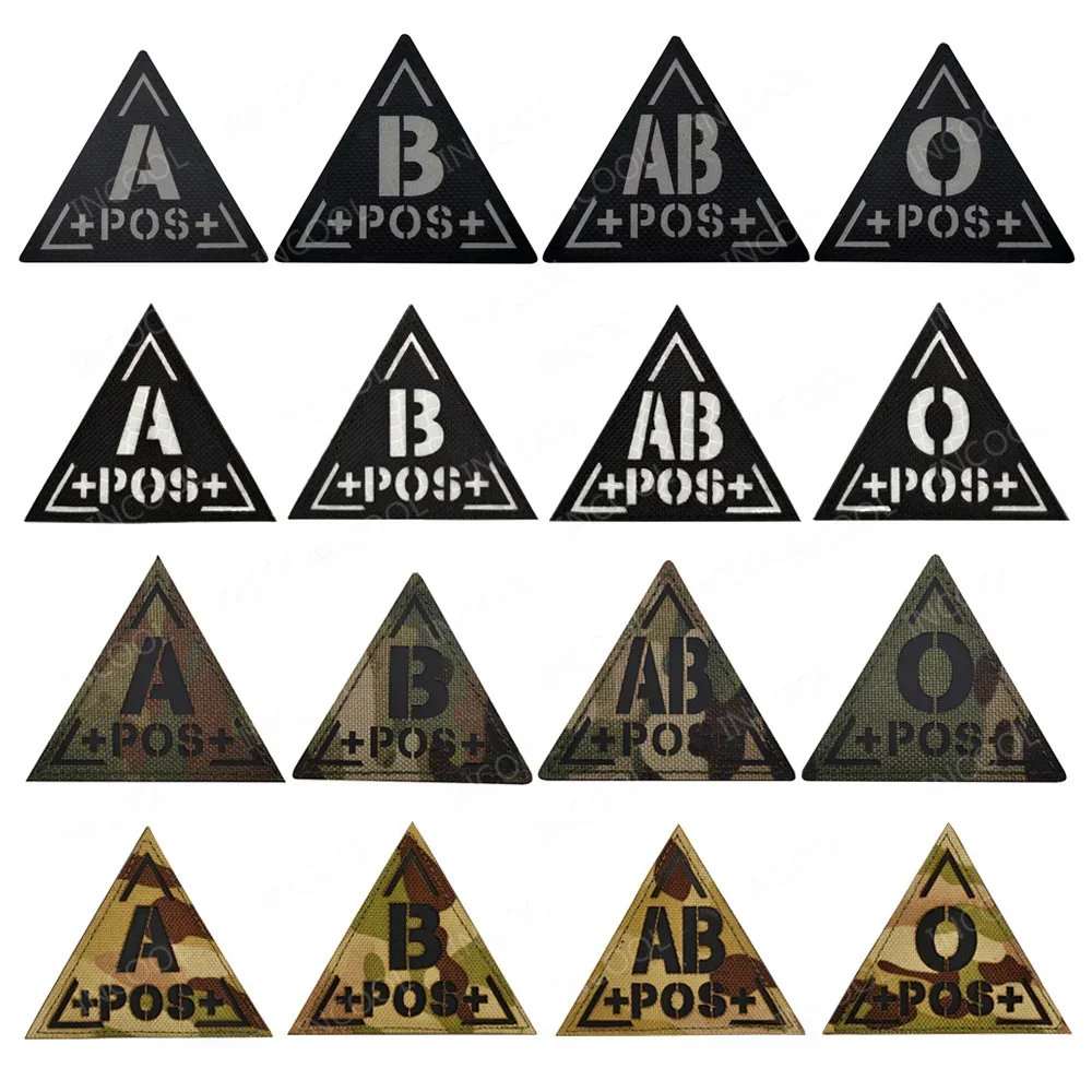 Parche de sangre reflectante tipo A, B, AB O POS, bordado negativo, insignias tácticas decorativas que brillan en la oscuridad para ropa - imagen 2