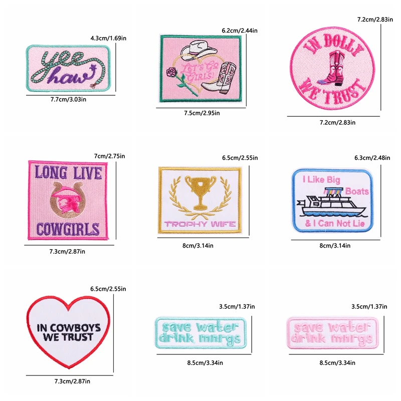 Parches bordados de dibujos animados del vaquero occidental, 10 piezas, con eslogan de letras, para ropa, sombreros, mochila, para planchar, DIY - imagen 3