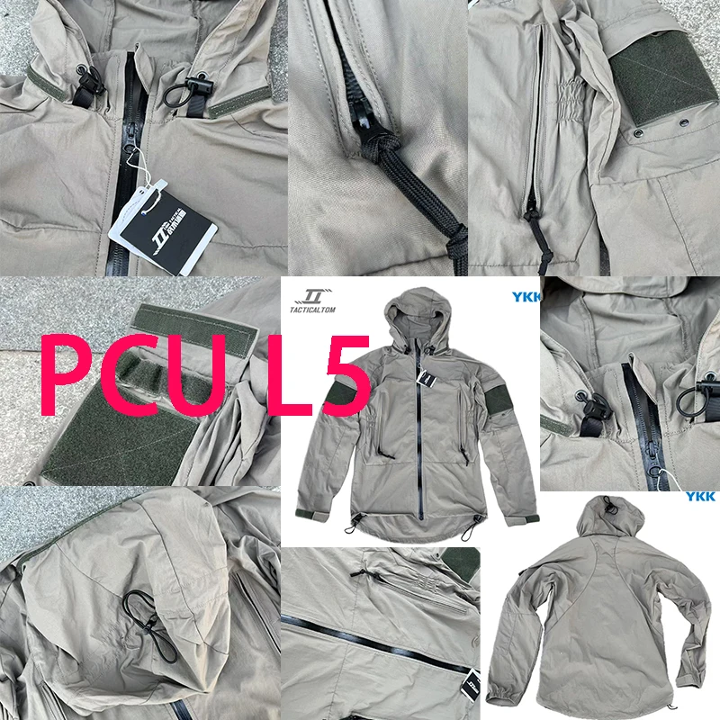 Chaqueta táctica gris suave para exteriores, chaqueta a prueba de viento con capucha versión de primera generación PCU L5