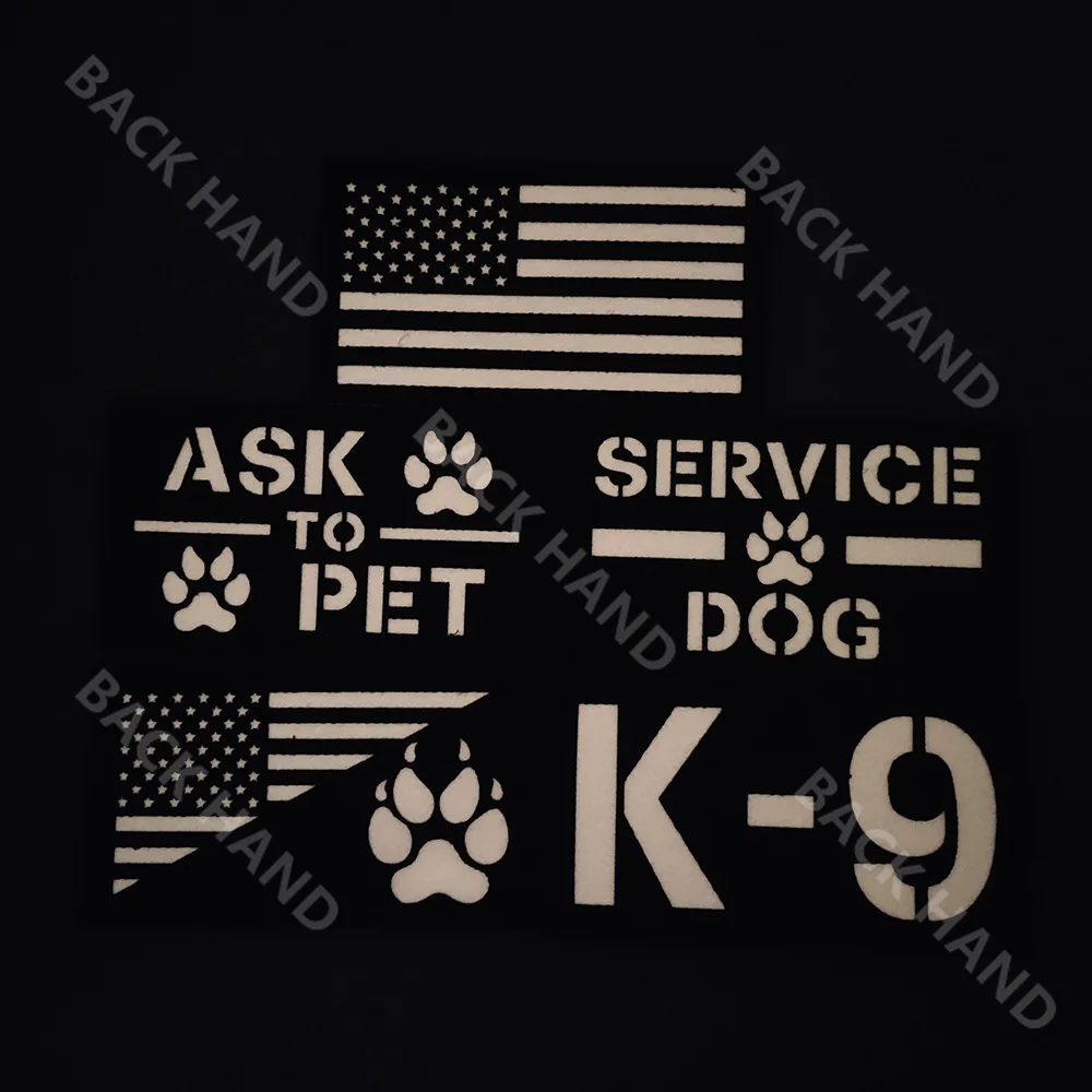 ASK TO PET-pegatinas luminosas para correa de Mascota, insignia reflectante para perro K9, Parches IR verde y rosa, bandera americana - imagen 2
