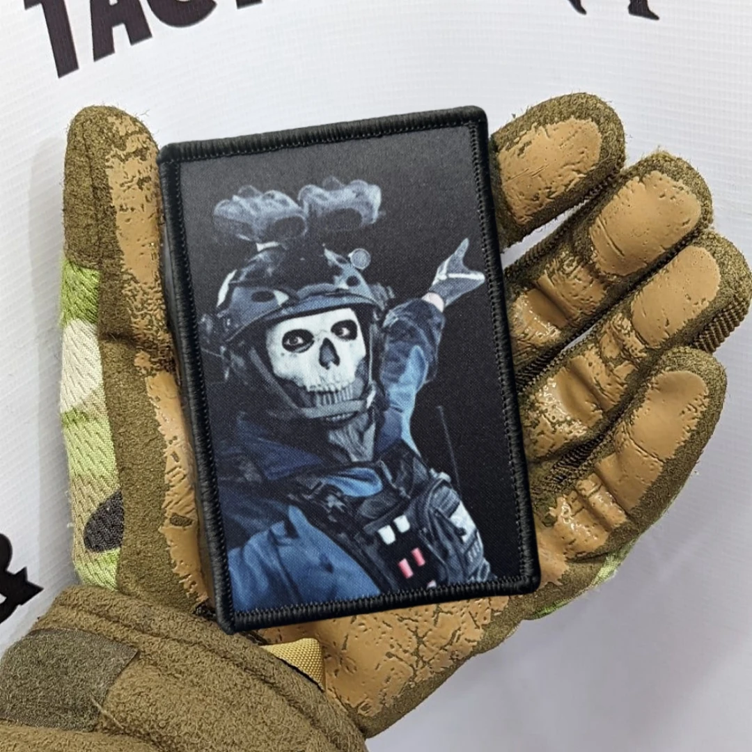 Máscara de fantasma, insignia de moral de Chevron, parches de gancho y bucle impresos con esqueleto para ropa, brazalete del ejército militar, pegatina de embalaje trasero - imagen 3
