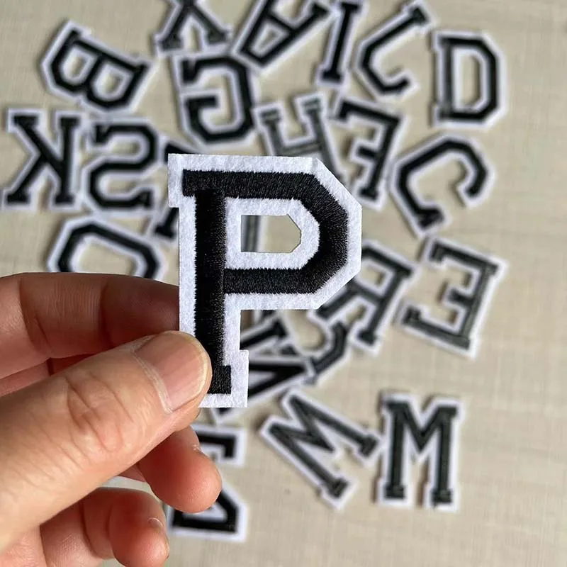 Parches de tela con letras del alfabeto A ~ Z/negro, pegatinas de transferencia, apliques bordados, parche para planchar para ropa, insignias de uniforme - imagen 5