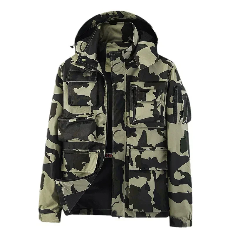 Chaqueta Cargo con capucha para hombre, cazadora de camuflaje para exteriores, cortavientos de camuflaje, abrigos de trabajo informales para hombre, otoño - imagen 5