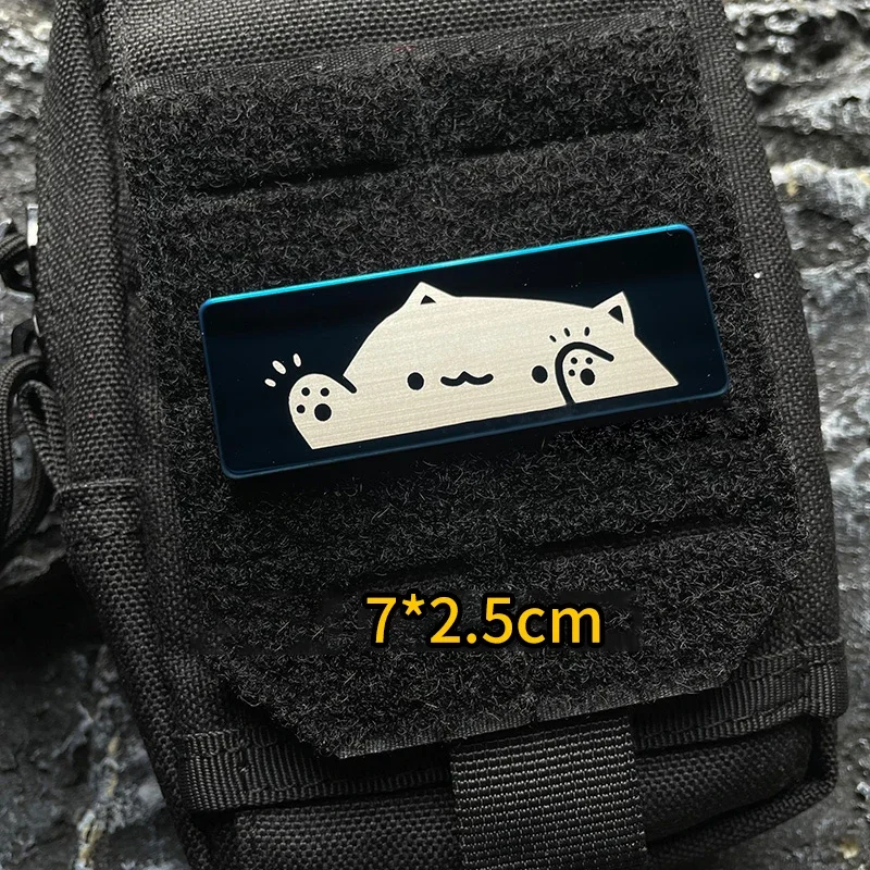Insignia de moral de Metal de gato lindo, gancho y bucle, parches Klett de dibujos animados, accesorio táctico para exteriores, decoración de mochila, pegatina Horizontal - imagen 5