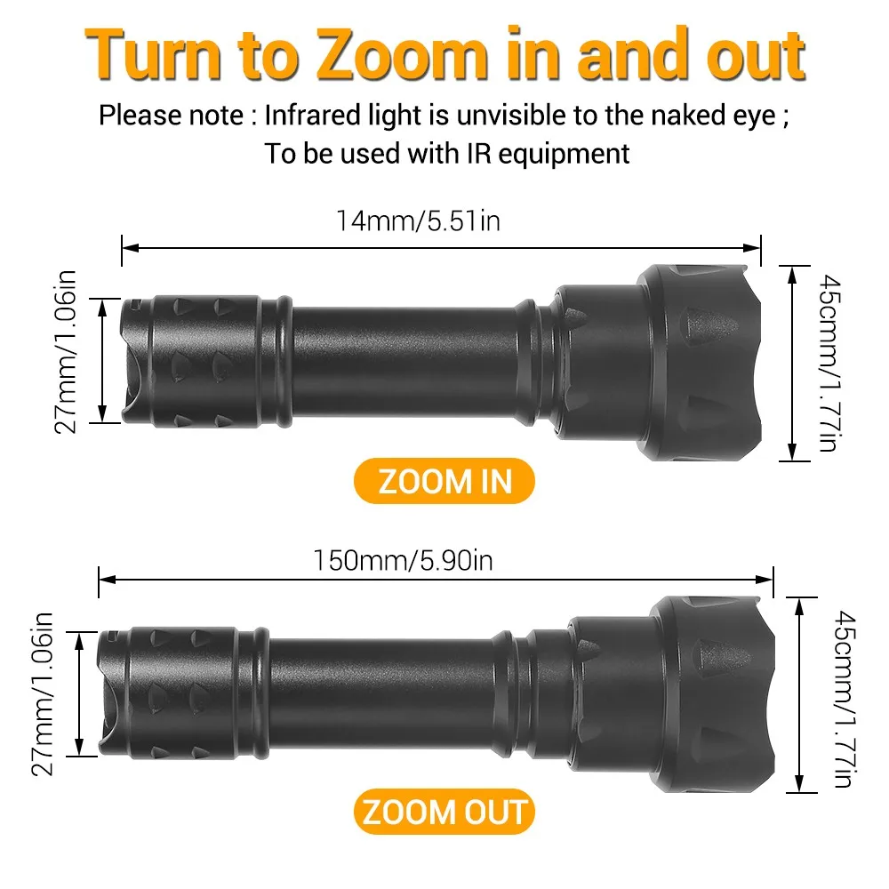 Linterna infrarroja táctica de 850nm y 940nm, arma con zoom, luz, iluminador IR, arma, linterna para dispositivo de visión nocturna - imagen 3