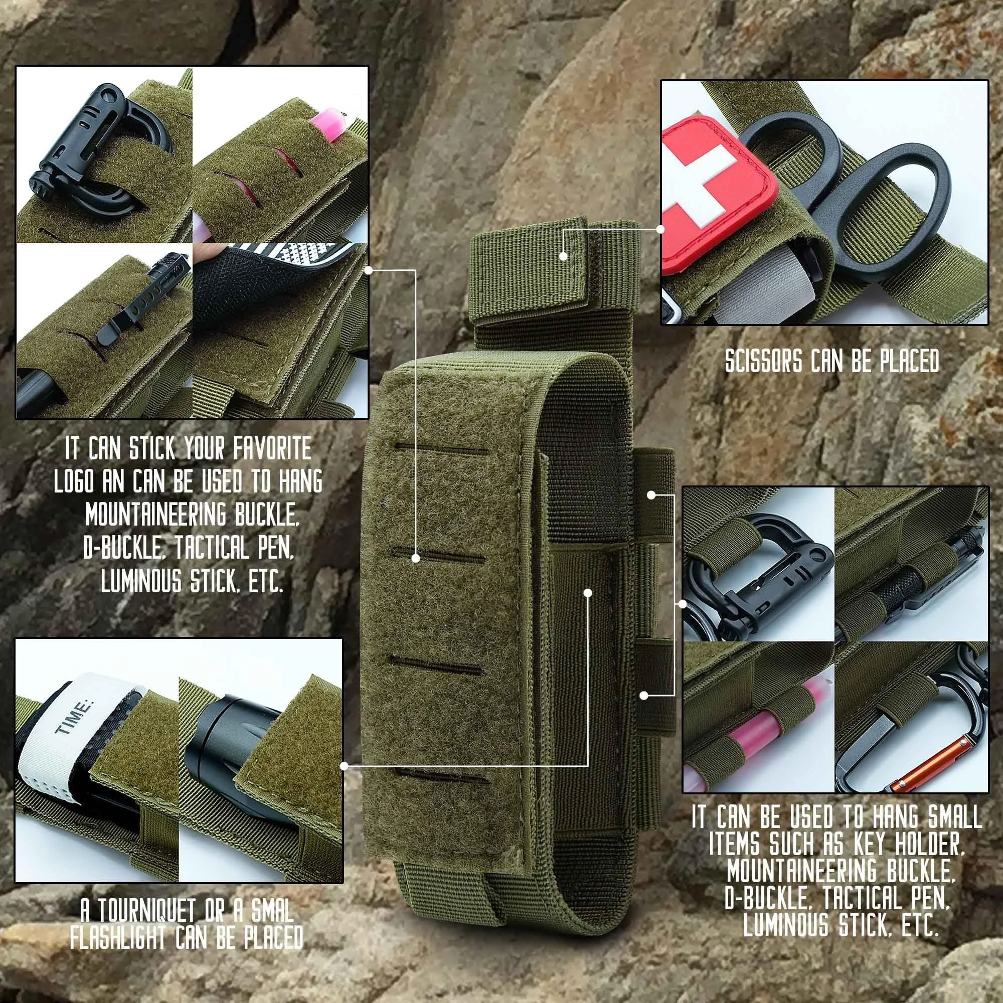 Bolsa de torniquete Molle 1000D mejorada de 2 piezas, fundas de bolsa de torniquete médico táctico, equipo de tiro de caza Airsoft al aire libre - imagen 5