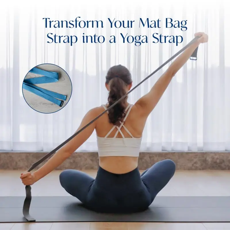Bolsa para esterilla de yoga, correa de hombro ajustable acolchada para esteras de hasta 26 ", almacenamiento con múltiples bolsillos para elementos esenciales para yoga, pilates y fitness - imagen 4