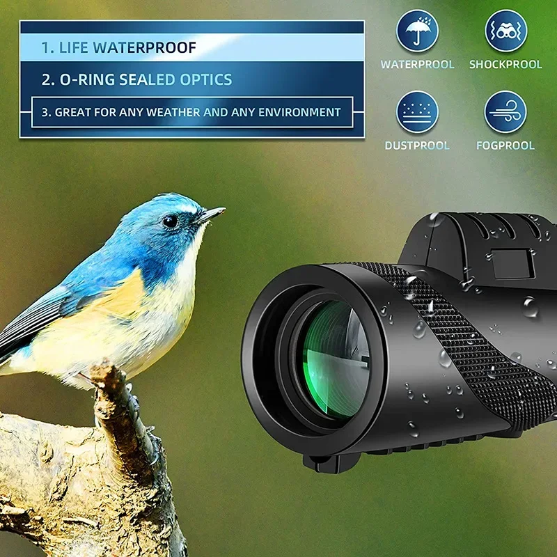 Potente telescopio Monocular HD 80X100, Zoom de largo alcance Bak4 con trípode, Clip para teléfono para caza al aire libre, Camping, turismo, senderismo - imagen 5