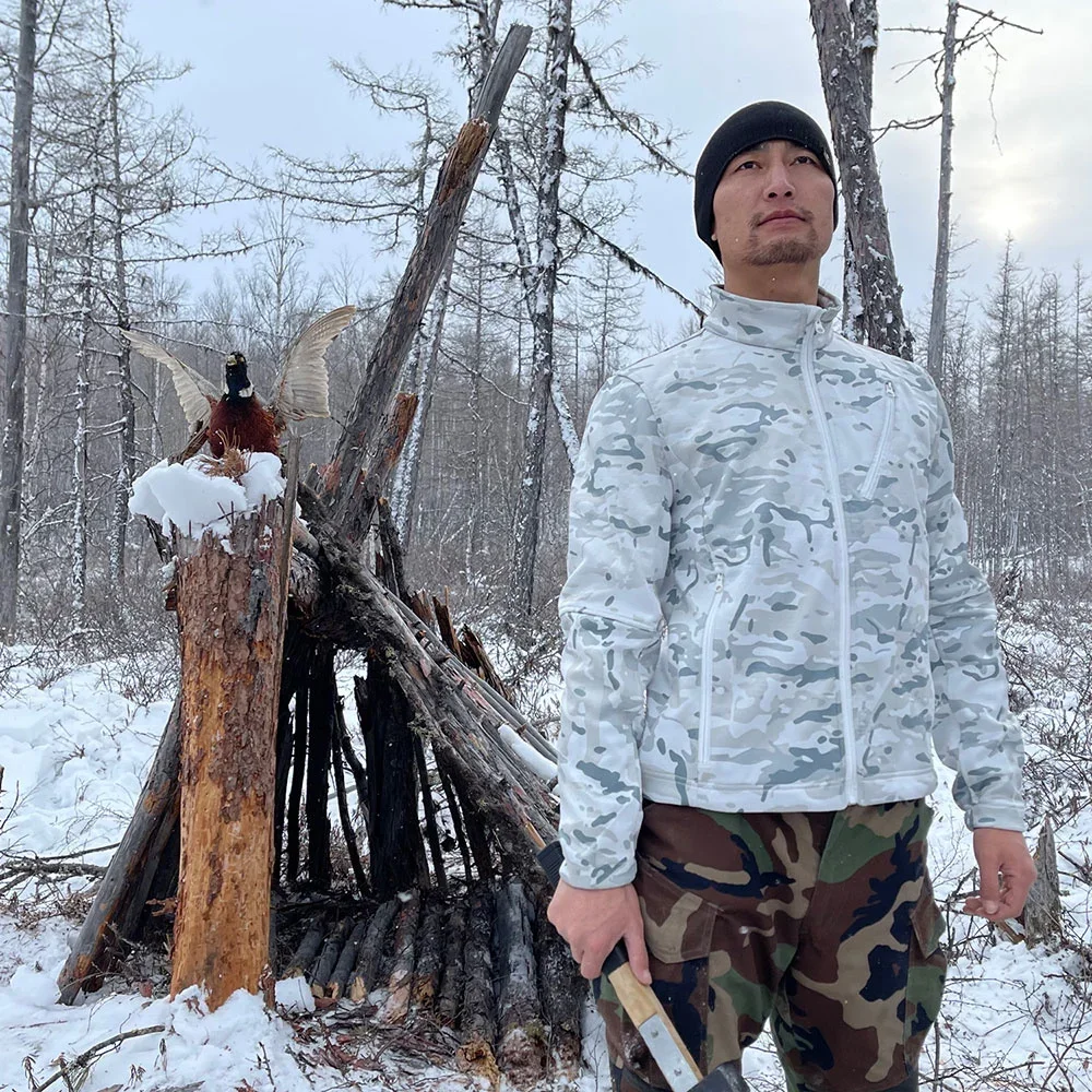 Chaqueta polar táctica para hombre, abrigo de camuflaje de invierno resistente al desgaste de concha suave, cortavientos para ciclismo de montaña Airsoft - imagen 5