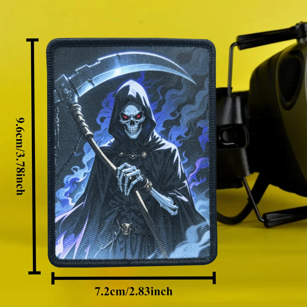 Grim Reaper Scythe esqueleto moral parche táctico impreso gancho y bucle emblema insignia militar brazalete de combate pegatinas para mochila - imagen 3